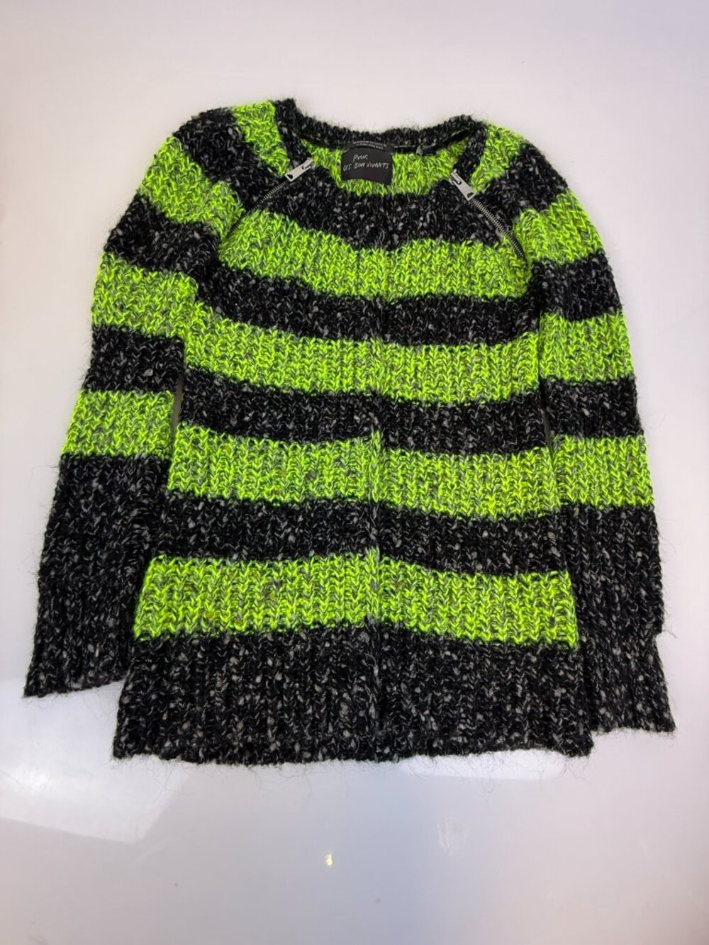 Maison Scotch Black & Green Biker Style Zip-Detail Knit Cardigan J4-29